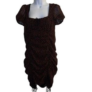 Cotton Candy LA Black Floral Square Neck Puff‎ Sleeve Ruched Mini Dress Size M